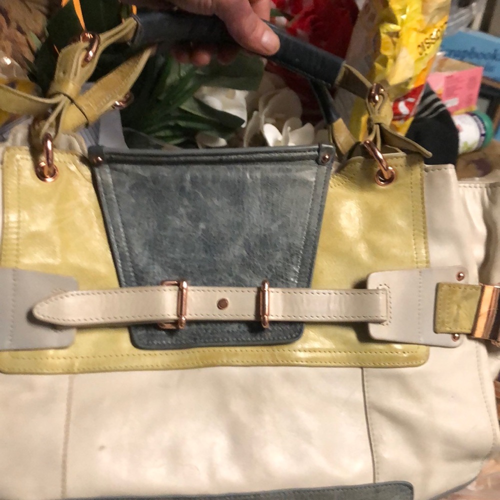 Kooba Yellow and Gray Shoulder Bag with Structured Design